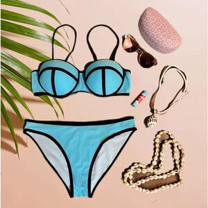 Women's  Large Teal/Blue & Black Bikini Bottoms